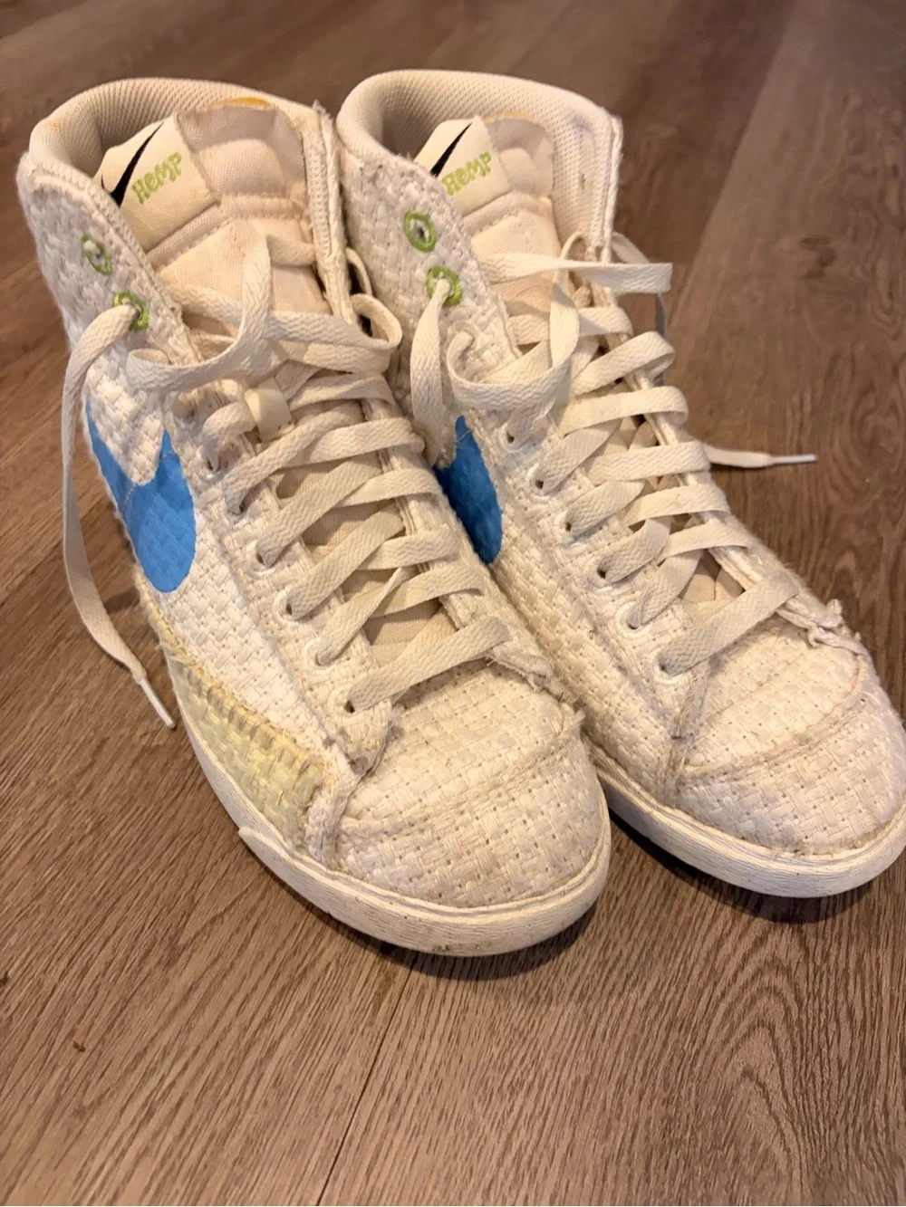 Nike Kids Cream High-Top Sneakers with Blue Swoosh